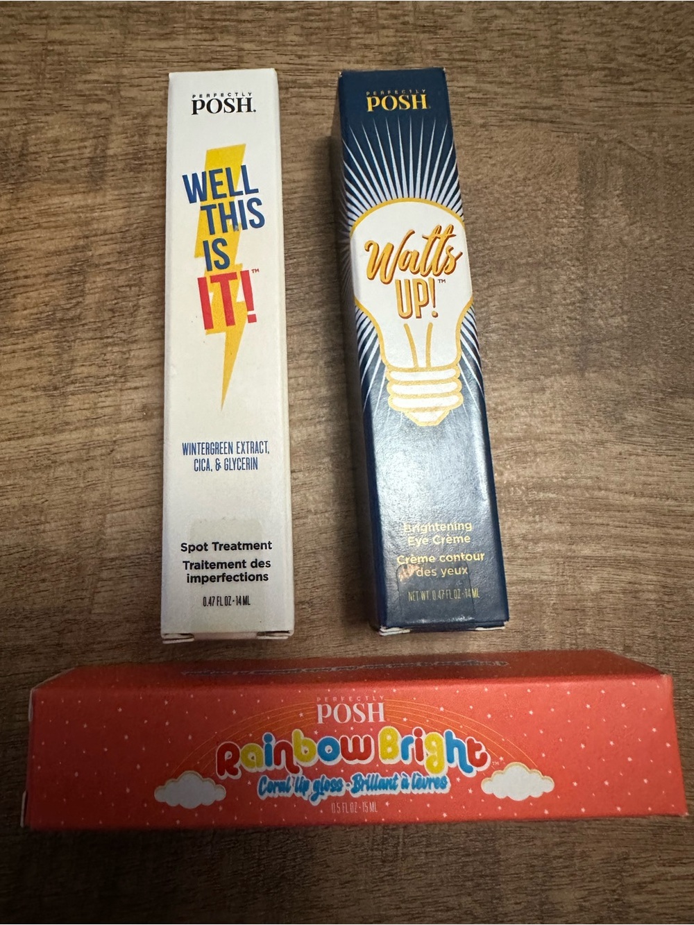 Perfectly Posh 3-Piece Beauty Bundle Rainbow Bright Watts Up Well This Is It NEW